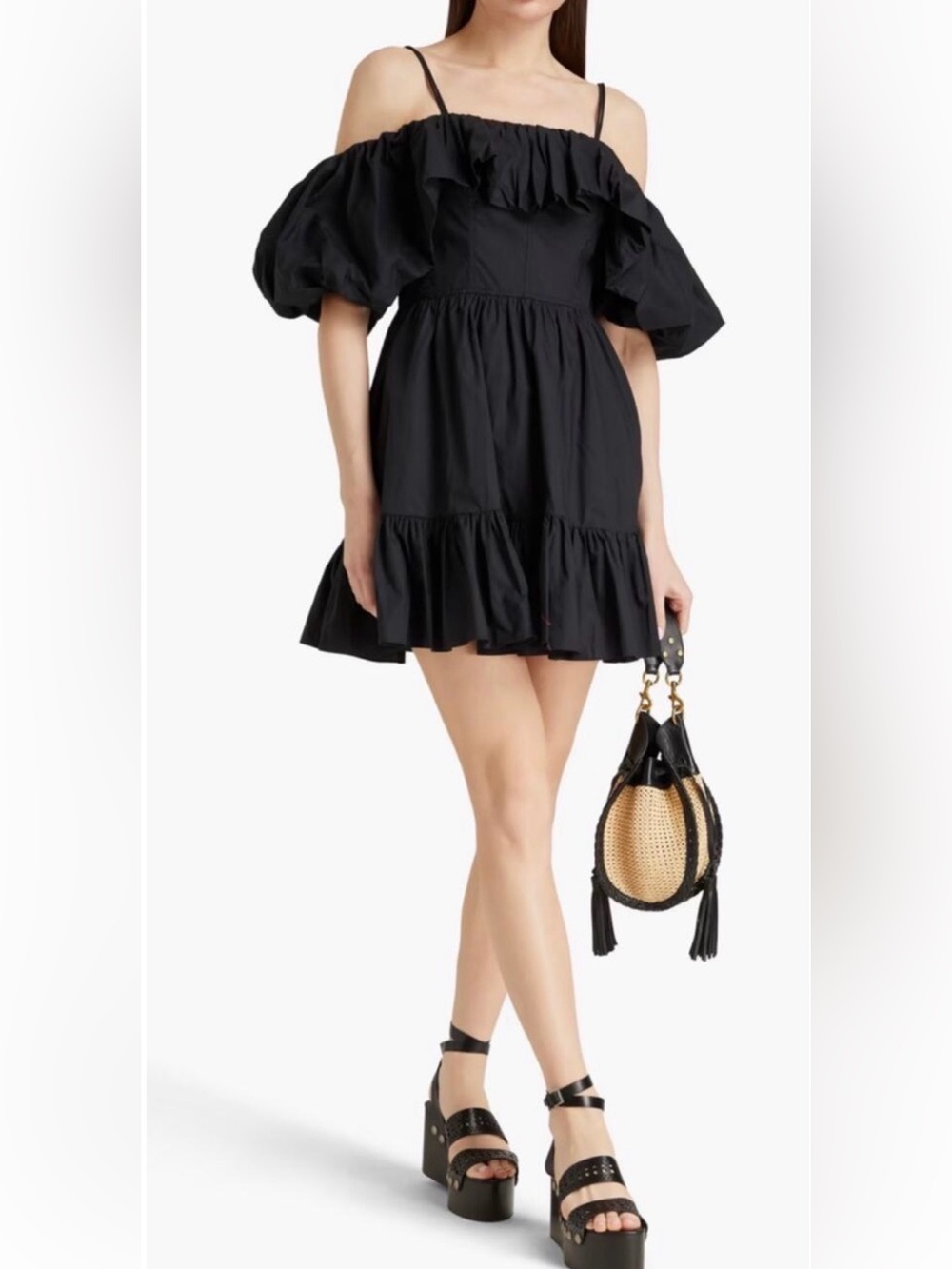 Ulla Johnson Mini Dress Lila Cold Shoulder Black Cotton Poplin New size 0